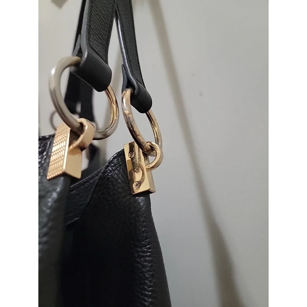 Vince Camuto Hobo Bag in Black Pebbled Leather Handbag Purse.  Gold Hardware